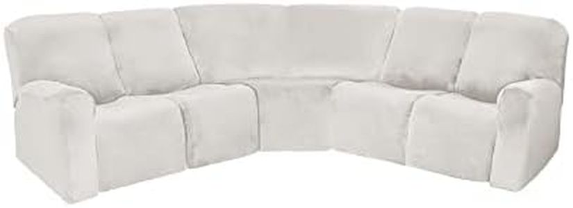 MINGPINHUIUS 7 Piece Velvet Sectional Sofa Covers Recliner Sofa Cover New Sofa Slipcover with Elastic Straps Super Soft Waterproof Magic Sofa Couch Covers for Living Room (Ivory White)