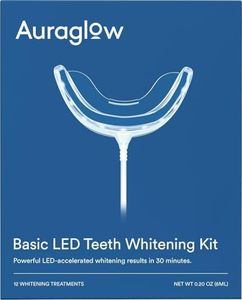 Auraglow Teeth Whitening Kit, Wired LED Accelerator Light, 35% Carbamide Peroxide Teeth Whitening Gel, 12 Whitening Treatments, (2) 3mL Whitening Gel Syringes, Whiten Teeth Faster