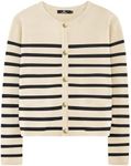 LILLUSORY Women's Striped Cardigan Sweaters Fall Outfits Clothes Fashion Trendy Long Sleeve Tops Casual Knit Lady Jackets Apricot Black L