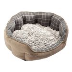 Petface Check and Bamboo Oval Dog or Cat Bed, Large, Grey