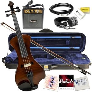 Electric Violin Bunnel NEXT Outfit 4/4 Full Size (CARAMEL) — With Carrying Case and Accessories - Mini Amp - Headphone Jack - Piezo Ceramic Pick-Up - from Kennedy Violins
