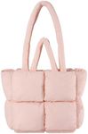 I IHAYNER Puffer Tote Bag for Women Large Quilted Puffy Handbag Lightweight Satchel Purse for Work Travel Padded Shoulder Bag Pink