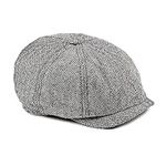 SDKZBFC Men 8 Panel Newsboy Cap Tweed Cabbie Hat Snap Brim Herringbone Breathable Summer Hat Adjustable Flat Cap White