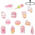 ANGOLIO 12Pcs Car Air Freshener Sushi Snacks Strawberry Milk Pattern Incense Chips Scented Ornament, Car Rearview Mirror Pendant 6 Different Scents Ornament Vent Decoration Aromatic for Party Supplies