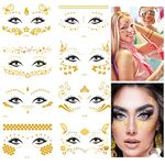 MAYCREATE® Metallic Face Temporary Tattoo Stickers, 8 Sheets Eye Makeup Face Freckle Stickers Glitter Gold Water Transfer Tattoo Stickers for Women Girls Party Halloween Dancer