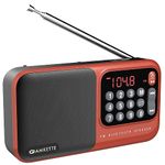 Amkette Pocket Mate FM Radio with Bluetooth Speaker - Type C Charging, Antenna, Multiple Playback 8 Hours Playtime, and Number Pad (Headphone Jack, SD Card, USB Input) (Red)