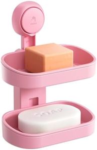 TAILI Double Layer Soap Dish Holder Suction Cup, Strong Sponge Holder for Shower, No Tools Soap Saver for Bathroom, Tub and Kitchen Sink, Shower Accessories, Drill-Free, Removable, Pink