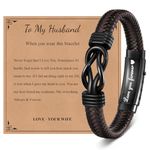 VNOX Men's Inspirational Mantra Engarved Handmade Braided Leather Adjustable Cuff Bangle Bracelet Encouragement Motivational Gift for Men, To my Husband-Love you forever, no gemstone