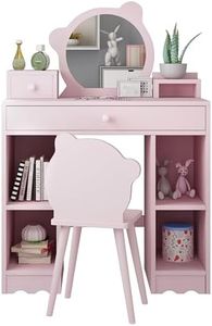 GarveeHome Kids Vanity, 2 in 1 Princess Makeup Desk & Chair Set with Drawers, Storage Shelves, Toddler Dressing Table, Pretend Play Vanity Set for Little Girls, Pink