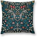 Ideeze William Morris Blackthorn Pattern Throw Pillow Covers Soft Decorative Orange and Green Throw Pillowcases Cushion Case Square for Home Decor Bed Couch Car Living Room 18x18 Inch