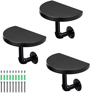 Navaris Industrial Pipe Shelf Set - 3 Small Rounded Wood Shelves with Shelf Brackets - 20cm x 15cm Wall-Mounted Wooden Shelving - Size S, Black