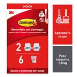Command Broom Gripper, 2 Broom Holders and 6 Adhesive Strips - Suitable for Storing Brooms and Mops - Damage Free Hanging (Packaging may vary)