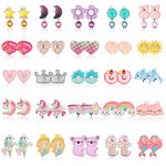 CASSIECA 25 Pairs Girls Clip On Earrings for Kids Toddler No Pierced Princess Play Earrings Dress Up Jewelry Set Cute Bling Mermaid Butterfly Rainbow Flower Heart Clips Birthday Christmas Gifts