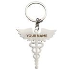 Stainless Steel Heart Beat Doctor Logo With Name Customized Keychain, Silver