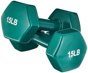 Amazon Basics Vinyl Hexagon Workout Dumbbell Hand Weight, 15-Pound, Teal - Set of 2