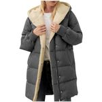 RLEHJN Womens Winter Jackets Warehouse Clearance Bargains Long Coat for Women Full Zip Sherpa Fleece Lined Hoodie Fluffy Quilts Jacket Furry Padded Jacket Casual Plain Overcoat with Pocket