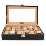 LEDO Men's and Women's Watch Box Holder Organizer Case In 12 Slots of watches In PU Leather with Black & Cream Color