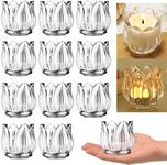 GOLDEAL Clear Votive Candle Holders Set of 12,Clear Thick Glass Tea Light Candle Holder Bulk,Tealight Candle Jars for Wedding Table Decor,Party Supplies,Bridal Shower,Baby Shower,Tables Centerpieces