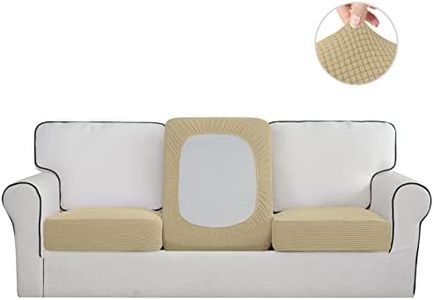 Easy-Going Stretch Individual Chair Couch Cushion Cover Sofa Cushion Furniture Protector Sofa slipcover Soft Flexibility with Elastic Bottom (3-Piece Sofa Cushion Cover, Beige)