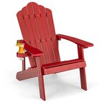 Giantex Hips Outdoor Adirondack Chair - Patio Chairs w/Hidden Cup Holder, Realistic Wood Grain, Weather Resistant Chair for Backyard, Garden, Firepit, 380 LBS Weight Capacity (1, Red)