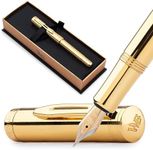 Wordsworth and Black Fountain Pen Mini EDC: Luxury Gold Heavy Pocket Pen, Gold Finish, Medium Nib, 6 Ink Cartridges, Ink Converter, Travel Refillable Writing Pen Gift Set, Men & Women