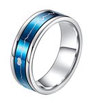 ALEXTINA 7MM Smooth Stainless Steel Spinner Rings for Men and Women Heartbeat Couple Rings Blue Size 7