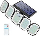 WICOLO Solar Lights Outdoor with Motion Sensor, Security Lights with Remote Control 5 Rotatable Heads 300 LEDs 7000K IP65 Waterproof Flood Lights for Garage Yard Garden(1 Pack)