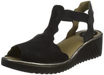Fly London Women's Platform Sandal, Black Black Bronze, 10-10.5