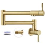 Heyalan Brushed Gold Pot Filler Faucet Folding Stretchable Wall Mount Kitchen Restaurant Sink Faucet SUS304 Stainless Steel with Double Joint Swing Arm Single Hole Two Handles Commercial NPT