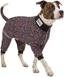 LovinPet Pitbull Dog Bodysuit, Post Surgery Recovery Pajamas, Pullover Dog Onesie with Reflective Stripe, Soft & Stretchy, Black Monarch Butterfly Print, Big Dog Jammies,Grey, 2XL
