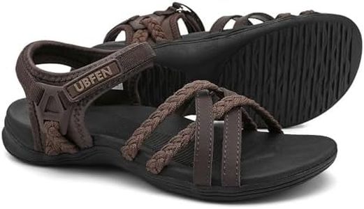 UBFEN Womens Hiking Sandal Sport Sandal Straps with Adjustable Hooks Arch Support Water Sandal Beach Vacation Casual Camping Size 9 Dark Brown