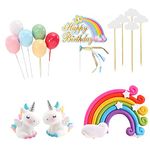 QYCX Unicorn Cake Topper Kit Happy Birthday Unicorn Cake Toppers Banner Rainbow Balloons Cloud Cake Pick Cake Decorations