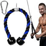 Taeku Tricep Rope, Exercise Cable Machine Attachment Heavy Duty Long Handle Nylon Rope with hook Solid Rubber Ends for Gym Home (Blue 27'')