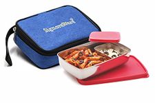 SignoraWare 150ml+550ml Small Compact Stainless Steel Lunch Box with Bag, Food Grade BPA Free Plastic, 2 Compartment Tiffin with Airtight Lids, Compact and Sleek Containers for Office School (Red)