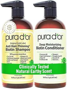 PURA D'OR Anti-Thinning Biotin Shampoo and Conditioner Natural Earthy Scent,Clinically Tested Proven Results DHT Blocker Thickening Products For Women & Men,Original Gold Label Hair Care Set 16oz x2
