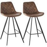 HOMCOM Counter Height Bar Stools Set of 2, Microfiber Cloth Bar Chairs with Metal Leg, Padded Seat, Counter Stools for Kitchen Island, Brown