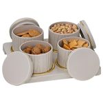 Selvel Dune Airtight Dry Fruit Container Tray Set -4 Pcs (450ml) Multi-Color (Emerald Green, Classic White, Bluish Grey) Polypropylene with Subtle Gold Rim (Repose Grey)