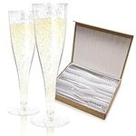 Plastic Champagne Flutes Disposable - 100 Pack | Silver Glitter Plastic Champagne Glasses for Parties | Plastic Toasting Glasses | Mimosa Glasses |New Years Eve Party Supplies 2023