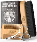 Viking Revolution Beard Brush For Men & Beard Comb - Natural Boar Bristle Brush And Dual Action Pear Wood Beard Combs For Men With Velvet Travel Pouch - Great Gifts For Men