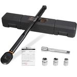 Torque Wrench, Lytool 1/2 Inch Drive Click Torque Wrench Set 10~150 Ft-Lb/13.6~203.5 Nm, with 3 Sockets (17/19/21mm) and 1 Extension Bar (5"), for Motorcycles and Automobiles