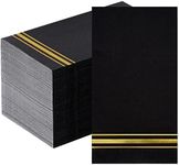 100 Gold Trim Lined Paper Napkins Black Elegant Dinner Napkins, 3 Ply Gold Foil Guest Napkins Disposable Hand Towels for Bathroom Wedding Anniversary Birthday Holiday Graduation Party