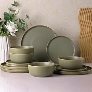 AmorArc Stoneware Dinnerware Sets of 6,Reactive Ceramic Plates and Bowls Set,Highly Chip and Crack Resistant | Dishwasher & Microwave Safe | Round Dishes Set Service for 4 (12pc) Dishes Set, ADW502