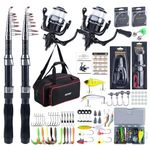 Goture Telescopic Fishing Rod and Reel Combo,900D Oxford Bag 2PCS Telescopic Fishing Pole + 2PCS Pre-Loaded Spinning Reels, Travel Fishing Rod Combo for Starter Saltwater Freshwater 2.3M B2