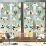 Ambesonne Planes Window Curtains Pack of 2, Cartoon Sky Scenario with Clouds Aircrafts Balloons Starry Atmosphere, Lightweight Set & Rod Pocket, 4 Panels of - 28" x 95", Pale Teal Blush Off White