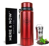 25 oz Multi-Function Travel Mug and Tumbler Tea Infuser Water Bottle Fruit Infused Flask Hot and Cold Double Wall Stainless Steel Coffee Thermos, Sacred Red