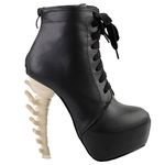 SHOW STORY Black Punk Design High Heels Beige Women's High-top Bone High Heel Platform Ankle Boots,LF80647BK38,5UK,Black