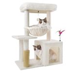 HUITREE 31.50" Cat Tree for Indoor Cats with Cat Condo and Scratching Post,Cute Cat Tower with Self-Grooming Brush and Toy Balls,Beige