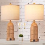 Table Lamps for Bedroom Set of 2, Farmhouse 3-Way Dimmable Touch Lamp for Nightstand with 2 USB Charging Ports, Vintage Rustic Traditional Brown Bedside Lamp for Living Room End Table (Bulbs Included)