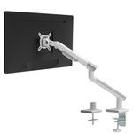 WALI Single White Monitor Mount Arm Stand, Fully Adjustable, Mechanical Spring Tension Indicator, Bracket with Clamp, Display Up to 32 inch, 22lbs Weight Capacity (MATI001-W), White