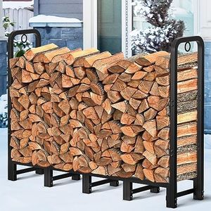 Amagabeli 5ft Adjustable Firewood Rack Stand Heavy Duty Indoor Outdoor Metal Fire Log Holder for Fireplace Wrought Iron Wood Pile Storage Stacker Organizer Black